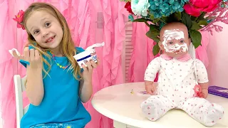 nastya pretends to be a nanny for baby