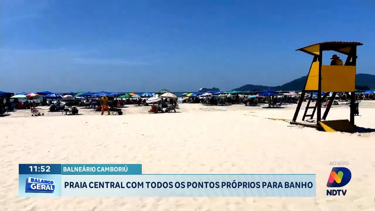 Praia Central em Balneário Camboriú está com todos os pontos próprios para banho
