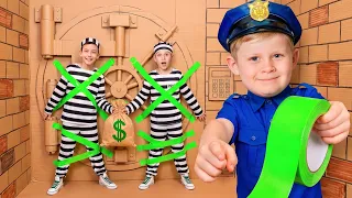 Cardboard Bank Mission and Fun Police Adventures for Kids