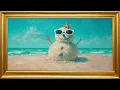 Coastal Snowman With Winter Blues Missing Summer 4k Frame TV Art Screensaver