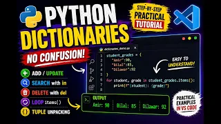 Python Dictionary in VS Code Full Practical Create Add Update Delete Search items More