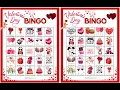Valentine s Day Bingo Game 100 Unique Cards With Valentines Characters Printable Game PDF Download