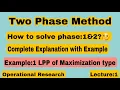 Two phase Method Example 1 LPP of Maximization
