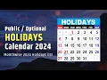 Holidays Calendar 2024 - List of Public holidays Government Holidays in 2024