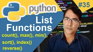 Python List Functions count reverse max min sort and index Python lesson - 35