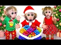 Lagu Baby Monkey Bon Bon makes colorful popcorn and celebrates Christmas with his kitten