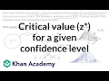 Critical value z for a given confidence level AP Statistics Khan Academy
