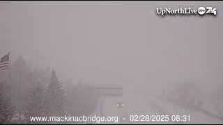 WATCH: Heavy snow falling at Mackinac Bridge in Michigan