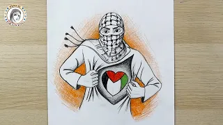 رسم عن فلسطين فلسطين علم فلسطين الكوفية الفلسطينية رسم عن غزة رسم بقلم الرصاص Palestine 