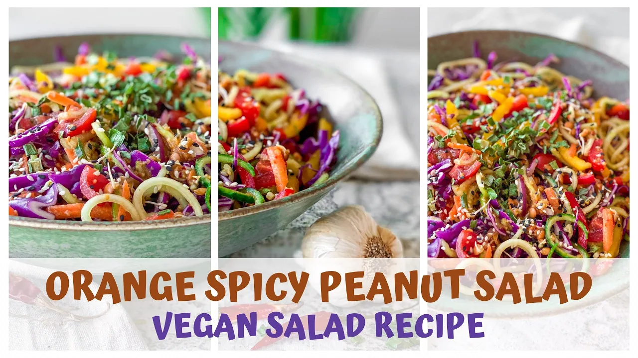 ORANGE SPICY PEANUT RAINBOW SALAD VEGAN RECIPE