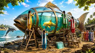 4 Sisters Build a GIANT Fish House for a Golden Dolphin 🐬✨ | Giant Fish House