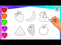 Fresh Nutritious Fruits Drawing Painting Coloring for Kids Toddlers Healthy Fruits