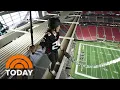 Get a bird s eye view of Atlanta Falcons mascot Freddie s entrance
