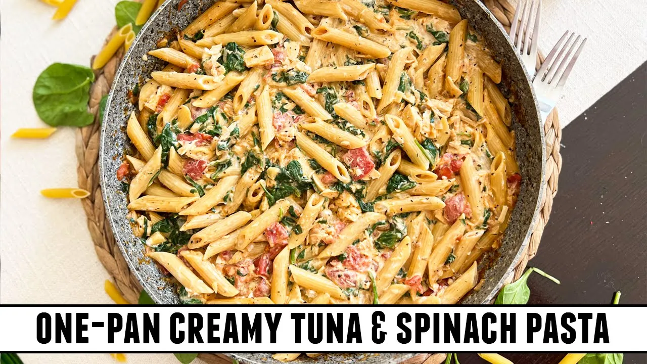 Healthy CREAMY Pasta with Tuna & Spinach   30 Minute ONE-PAN Recipe