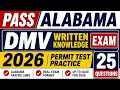 Pass Alabama DMV Written Knowledge Exam 2026 25 Permit Test Practice Questions