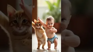  رقص مذهل  طفل وقطه يخطفان الأنظار بإيقاع مضحك      دندنها