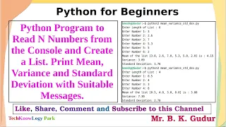 Python Program to Read N Numbers from Console and find Mean Variance and Standard Deviation