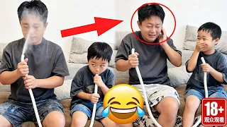 儿子怎么不按规矩来，每一步都出其不意，这下爸爸成面粉桶了！【笑场父子】