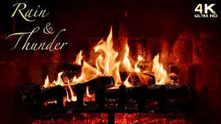 Crackling Fireplace With Rain And Rolling Thunder Soft Lightning Flashes 