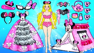 [🐾paper diy🐾] Pink Barbie Mickey Mouse Camping Dress EXTREME Makeover | Rapunzel Compilation 놀이 종이