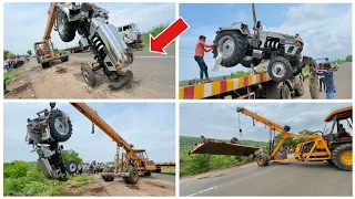 Eicher Tractor से भरा हुआ ट्रक पलट गया Escort Hydra से उठाया