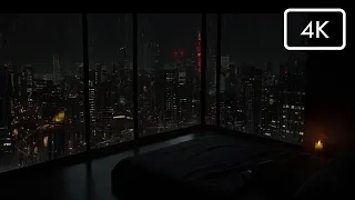 NO ADS Rainy Night Miami Window View Cozy Bedroom Rain Sounds for Sleep Relax Rain ASMR