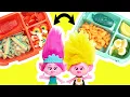 Trolls Band Together Poppy and Viva Packs School Lunch with Branch Dolls!