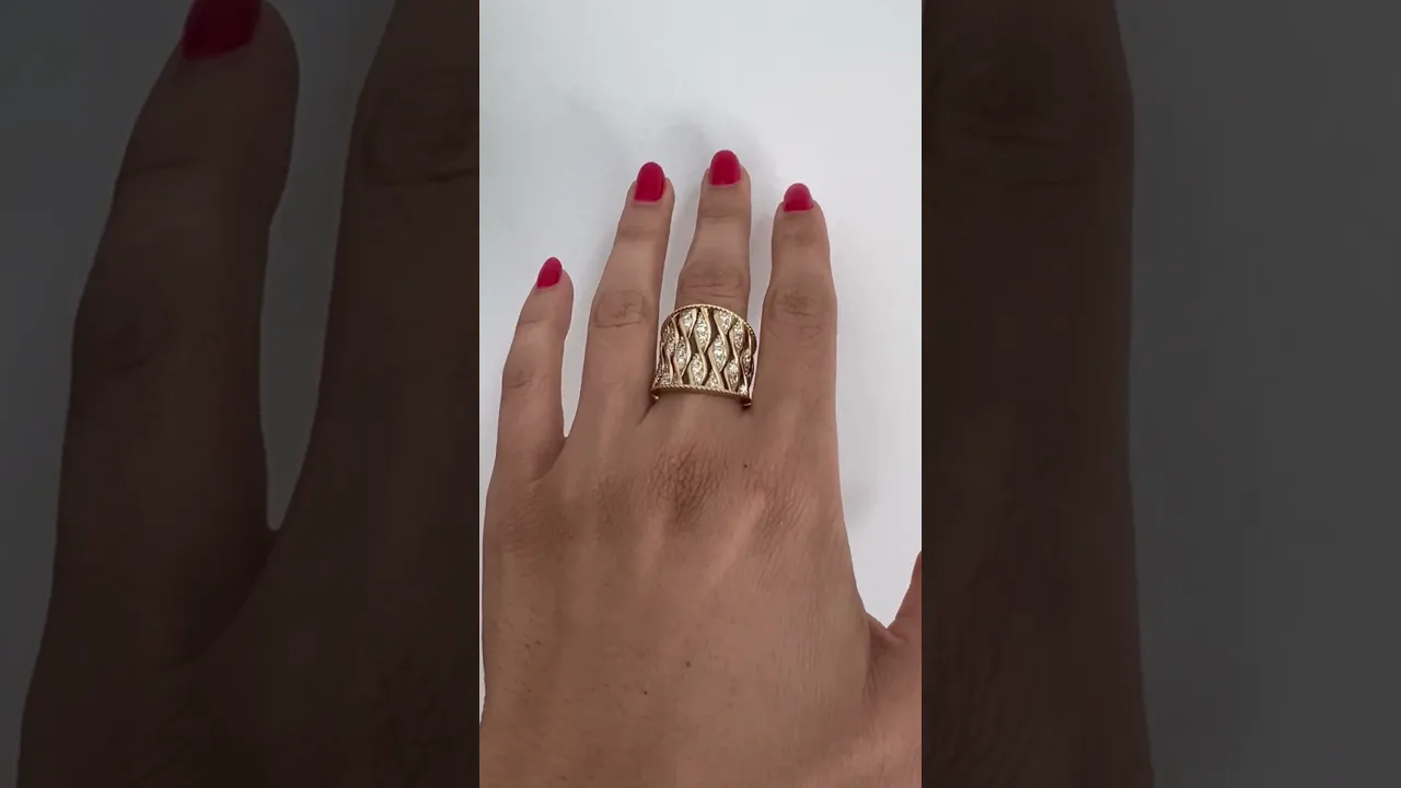 14K Gold Wide Double Helix Spiral Diamond Ring