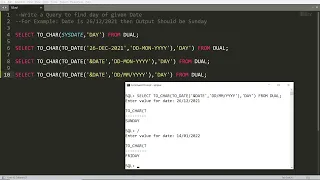 Query to find day of given date using to - char and to