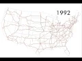 US Interstate highway system time lapse