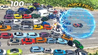 Stopping 100 Downhill cars with increasingly Weird Levels - beamng drive
