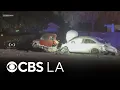 shows South Los Angeles police pursuit ending with airborne crash