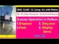 Python program for Queue operation like Enqueue Dequeue peek dispay Item