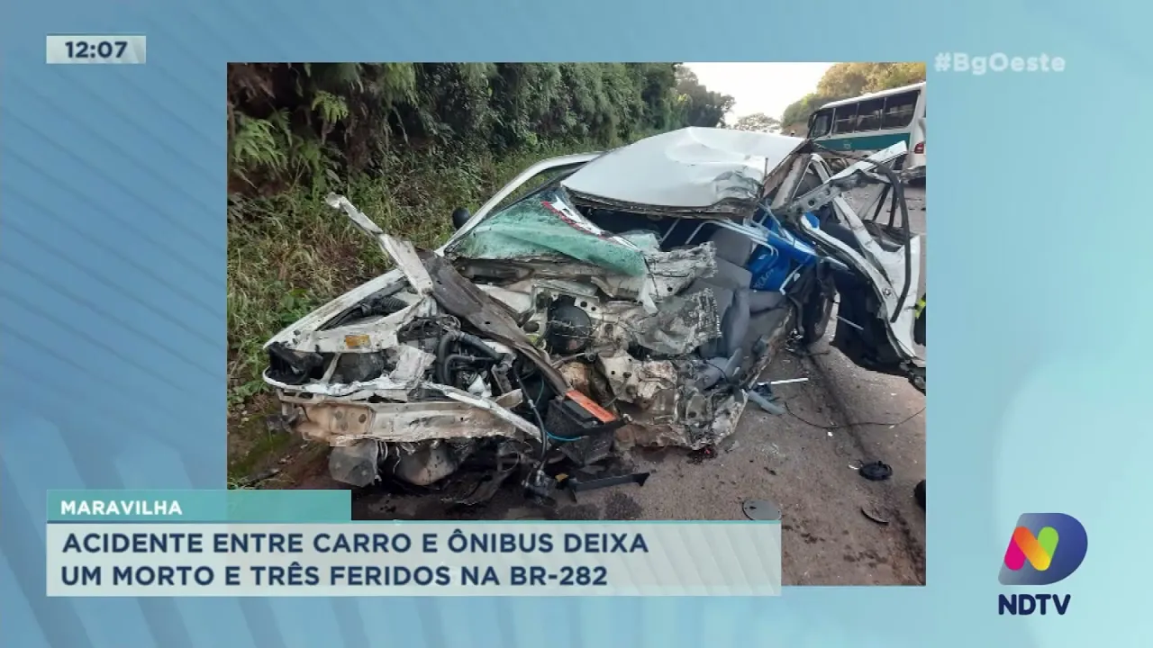 Acidente entre carro e micro-ônibus deixa um morto na BR-282 em Maravilha