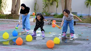 Keysha, Sheena Dan Aracelli Bermain Sepatu Roda Dengan Balon
