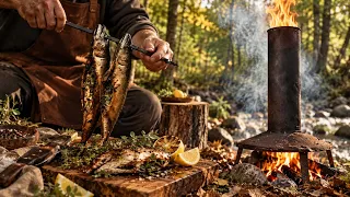 SMOKED MACKEREL in a CHIMNEY! 🐟🔥 Primitive Serbian Cooking