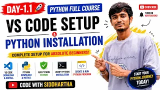 Day-1 1 VS Code Setup Python Installation Python Full Course in Telugu