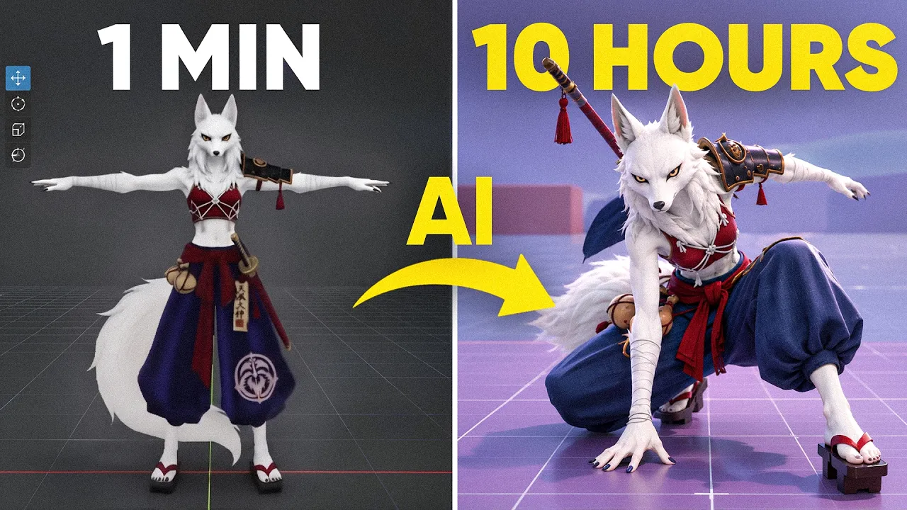 Creating 3D Character with AI in 1 Min vs 1 H vs 10 H: video thumbnail