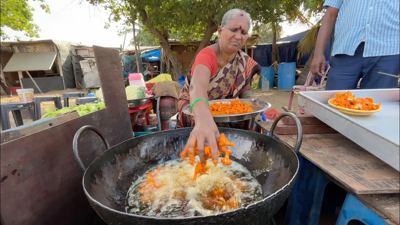 Amma ji Serves Cauliflower Pakora in Chennai   Indian Street Food