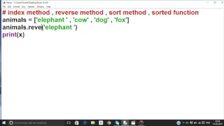 Python tutorial in Hindi 28 List part 4 index reverse sort method sorted function