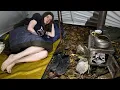 Lagu Solo Girl Hot Tent Camping in Heavy Rain All Night| Foraging Mushrooms \u0026 Cozy Wood Stove