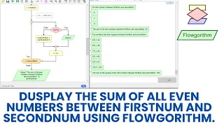 Display the sum of all even numbers between firstNum and secondNum using flowgorithm