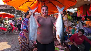 Local Market Show Buy Giant Fish to Grill Eating Delicious