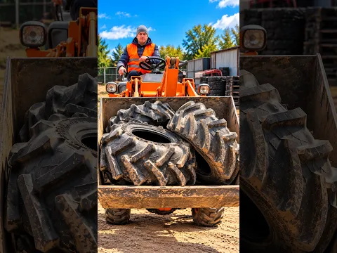 Punainen traktori raivaa aluetta vanhoista renkaista! 💪🚜