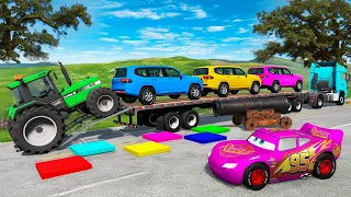 Flatbed Truck McQueen | Transportation with Truck - Pothole vs Car #6 | BeamNG.Drive Gameplay
