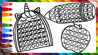 Dibuja Y Colorea 3 POP ITs De Vuelta Al Cole: Un Lápiz, Una Mochila Y Una Manzana ✏️🎒🦄🍎🔴🟠🟡🟢🔵🟣