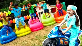 Five Kids Family Sing & Pretend Play Five Little Monkeys Jumping On The Chair | Chiki-Piki Kids song