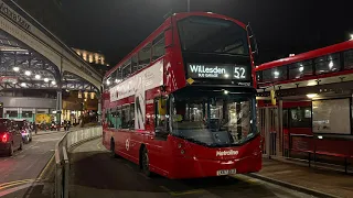 Full Route Visual Route 52 Victoria to Willesden Bus Garage Metroline