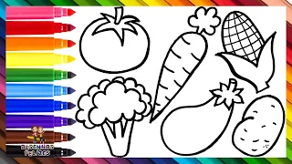 Desenhar E Colorir legumes 🍅🌽🥕🥔🥦🍆 Desenhos para crianças