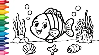 How to Draw and Color a Happy Fish - Easy Drawing for Kids 